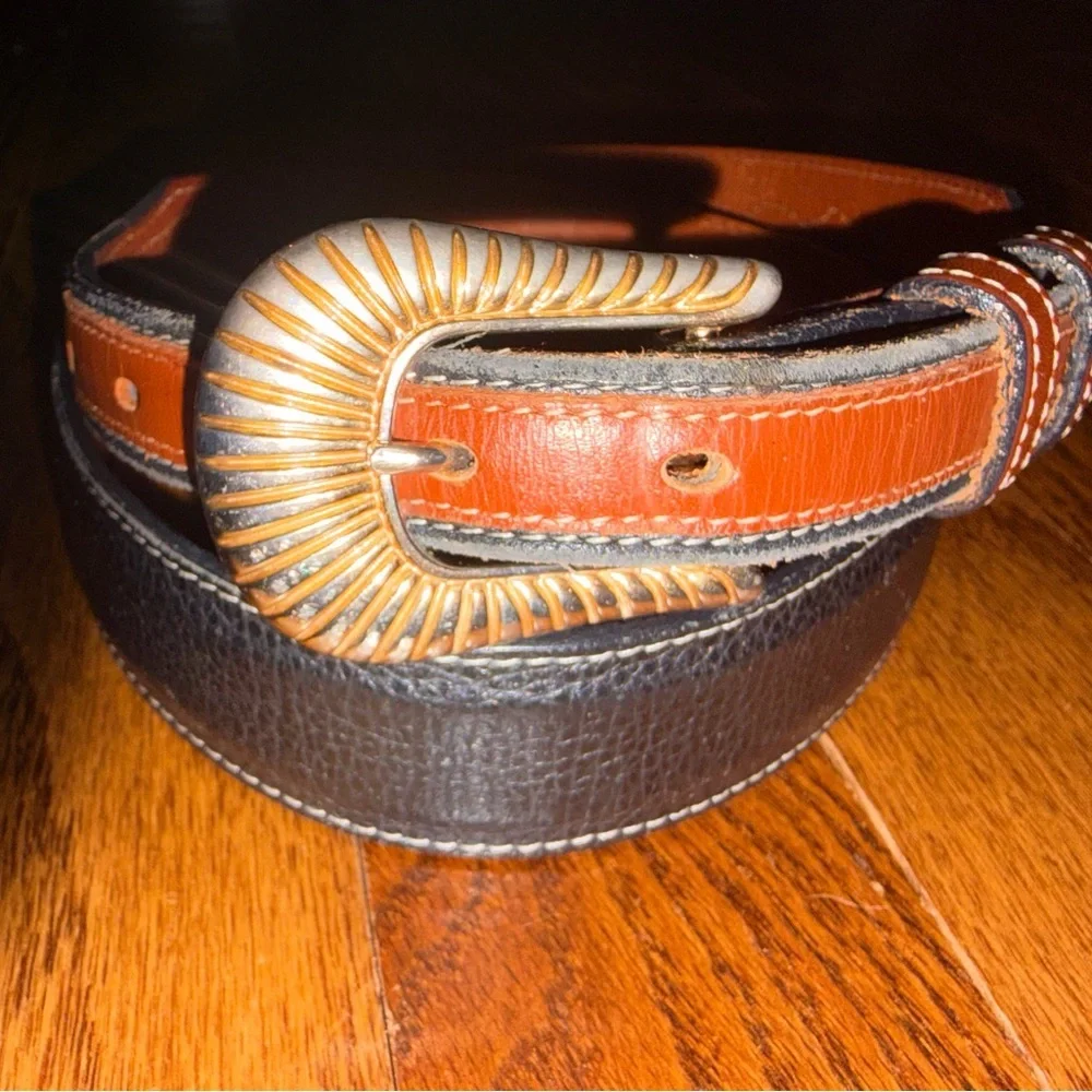 Tony Lama Western Men’s Leather Belt Size 32 Made in USA Brown & Black